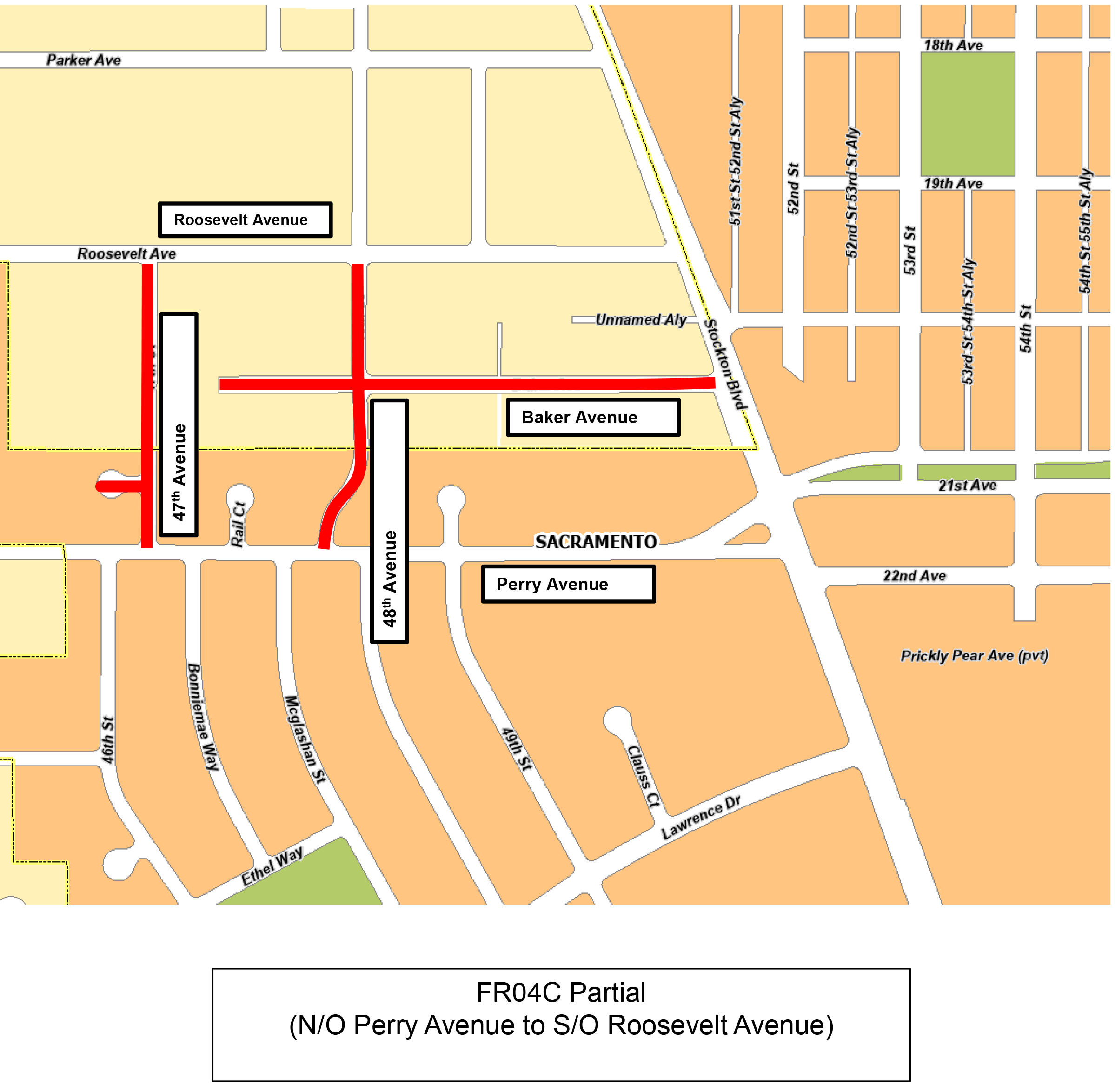 Map of project F R 0 4 C Partial  North of Perry Avenue  to south of Roosevelt avenue