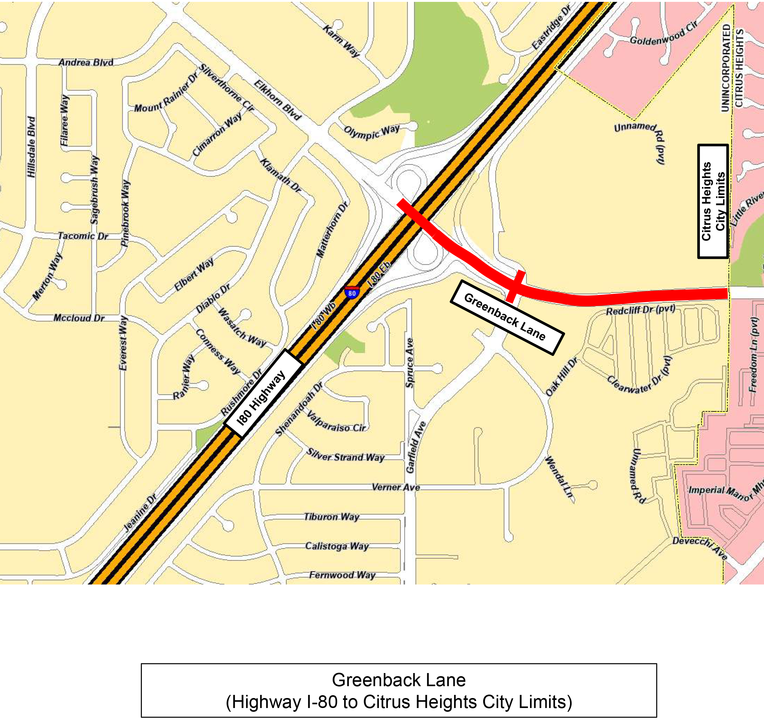 Project location Map Greenback Lane  interstate 80 to Citrus Heights City Limits