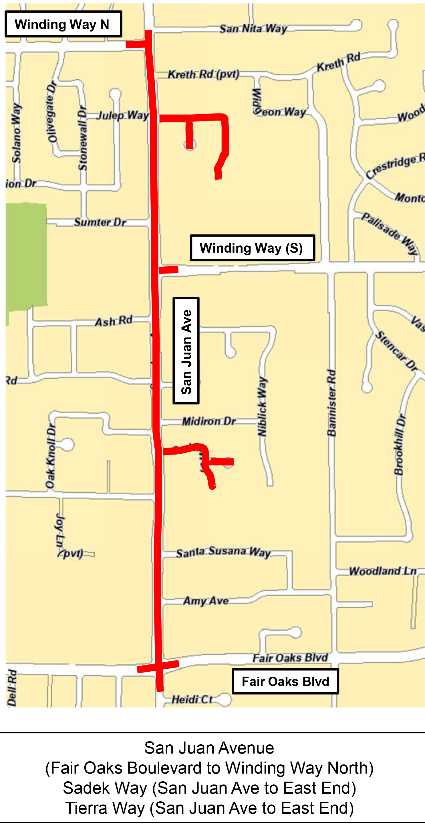 Project location Map  San Juan Avenue  Fair Oaks boulevard to Winding Way North