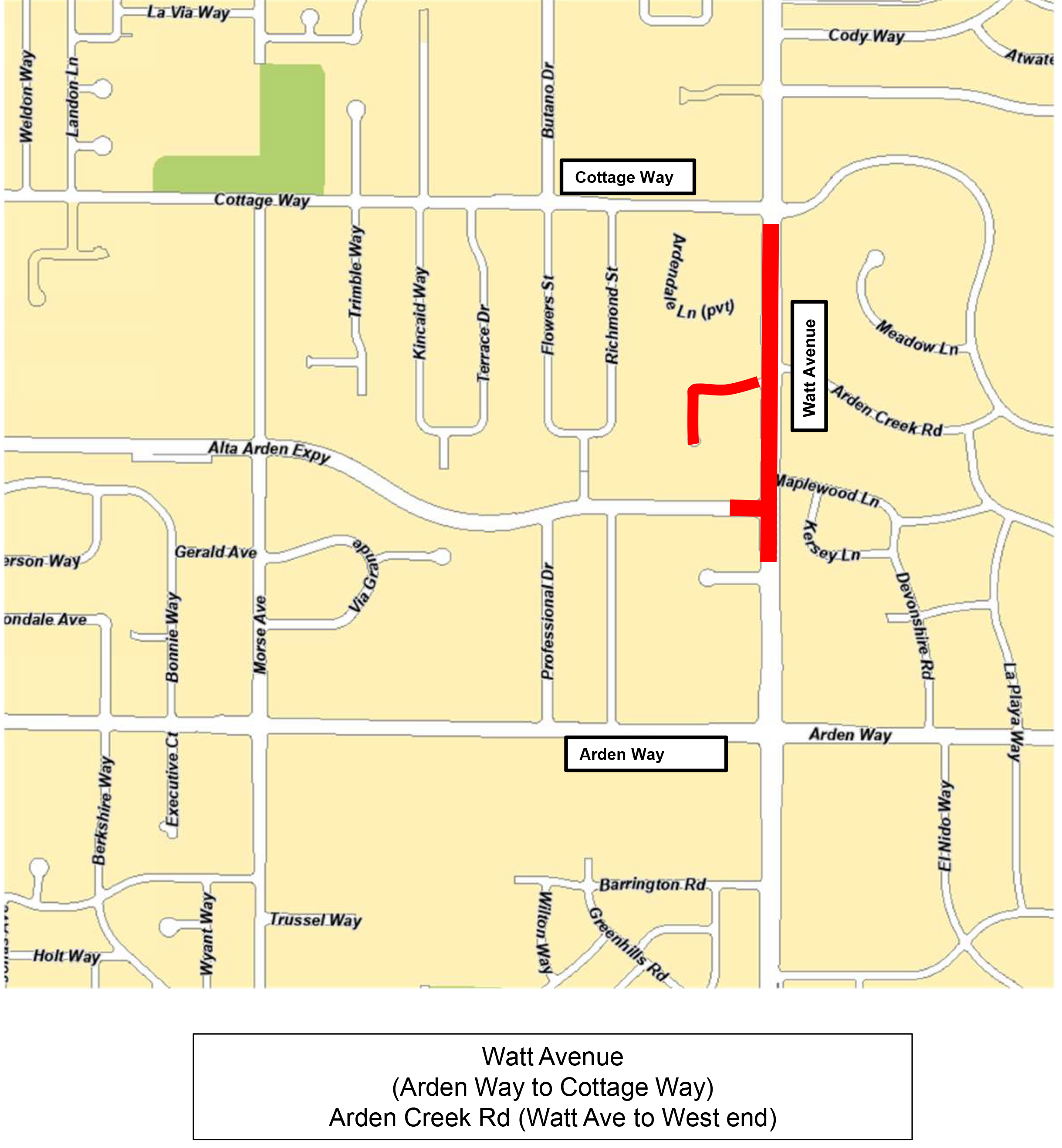 project location map  Watt Avenue Arden way to Cotage Way