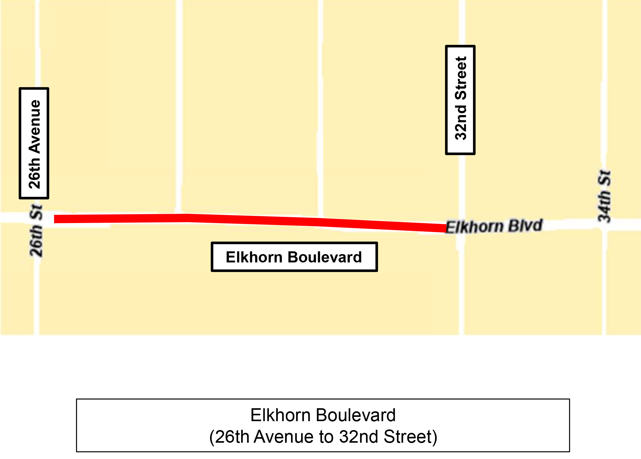Map of work along Elkhorn boulevard  26th Street to 32nd street
