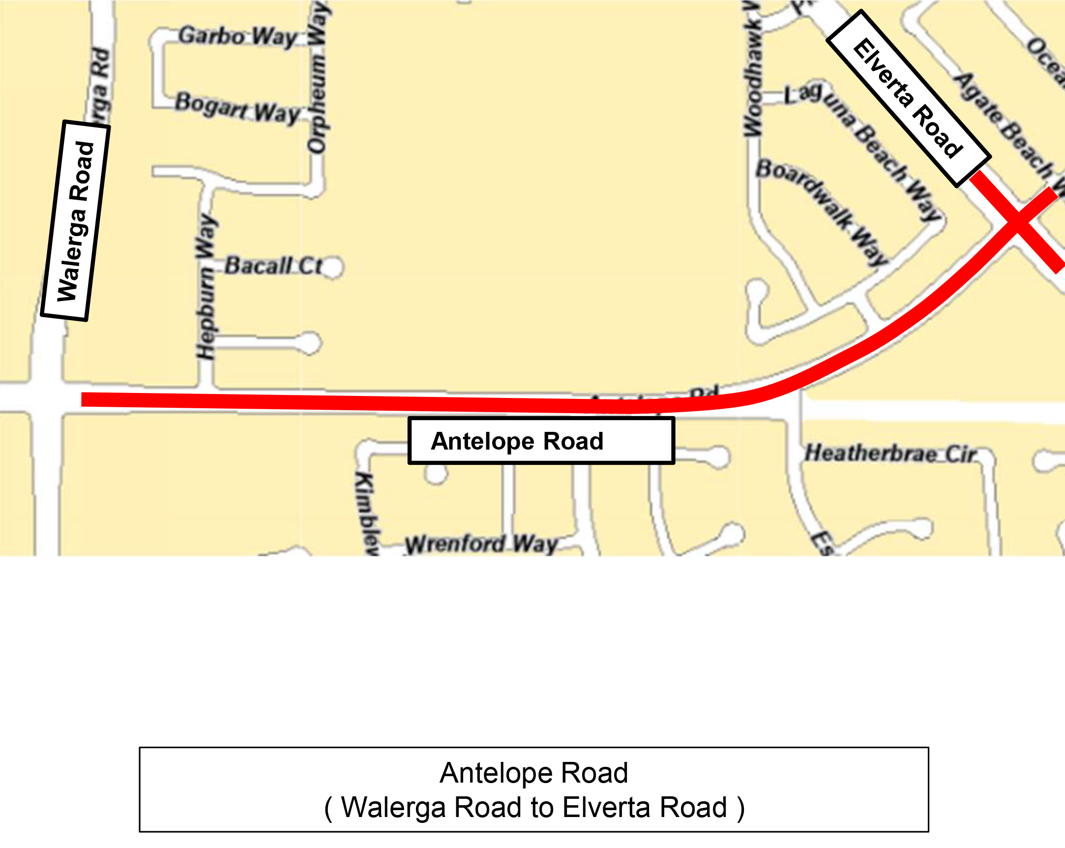 Map of work along Antelope Road  Walerga Road to Elverta Road