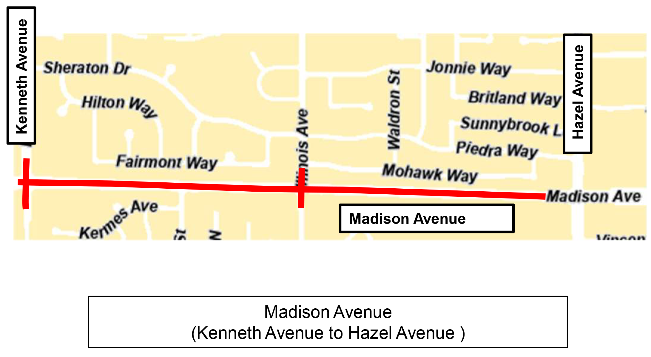 Map of work along Madison Avenue  Kenneth Avenue to Hazel Avenue