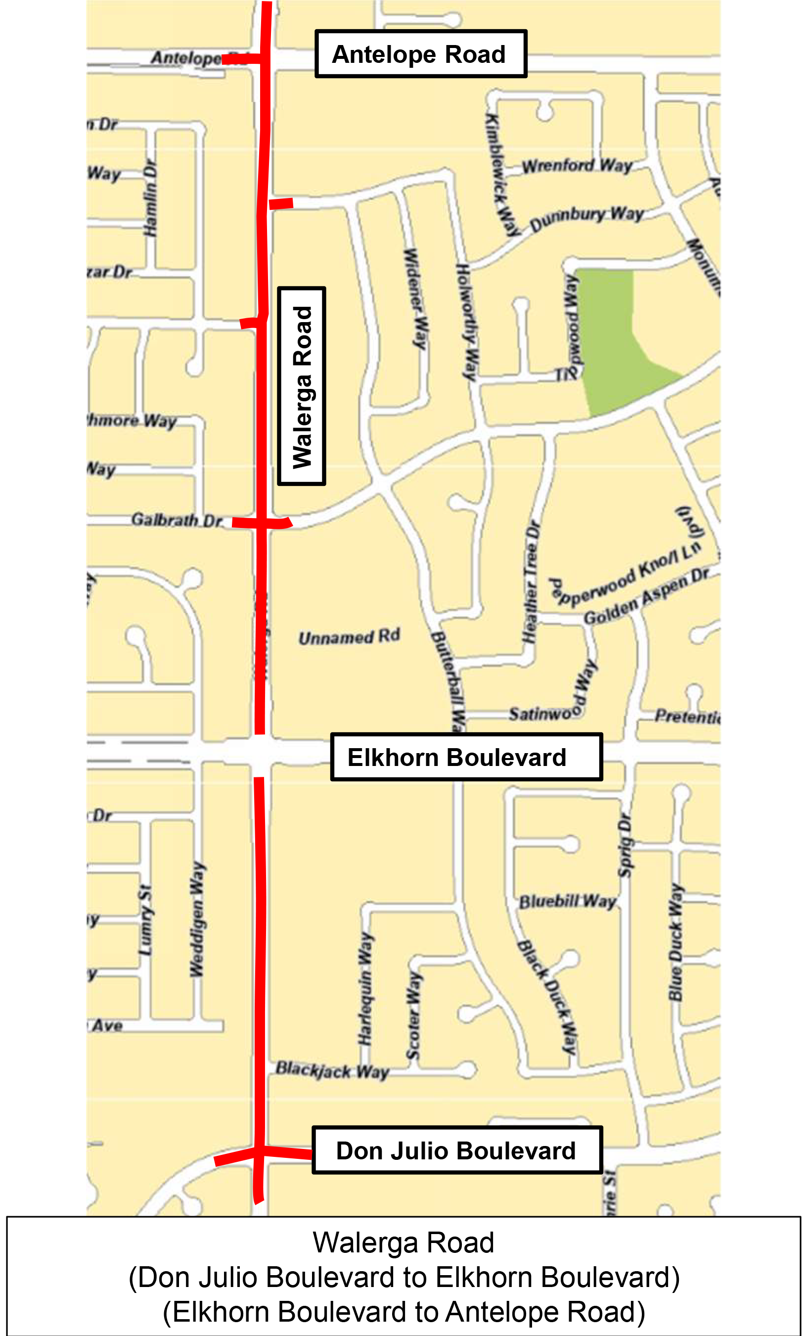 Map of work along walerga road  don julio boulevard to elkhorn boulevard and elkhorn bouleveard to antelope road