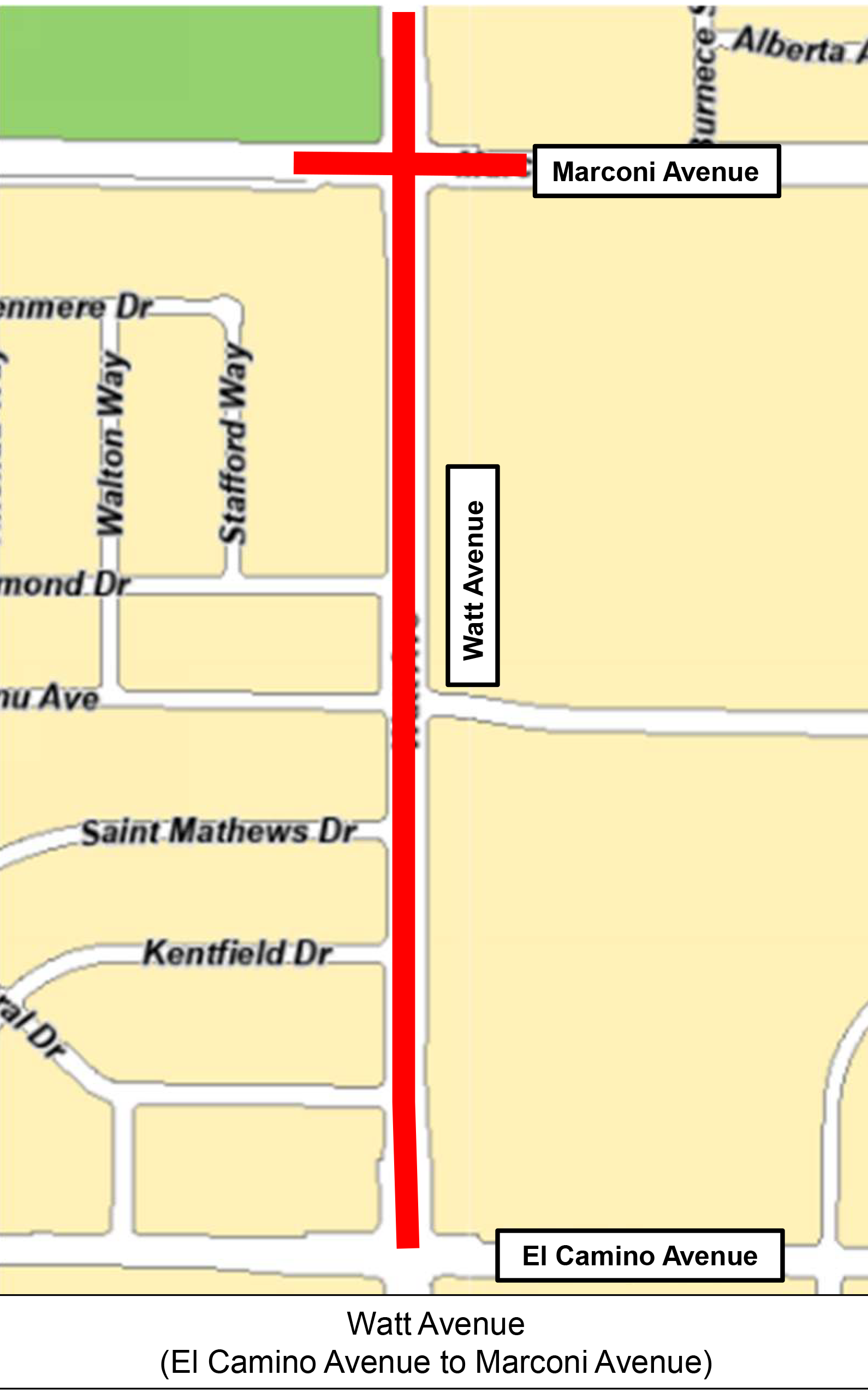 Map of work along Watt Avenue  el camino avenue to marconi avenue