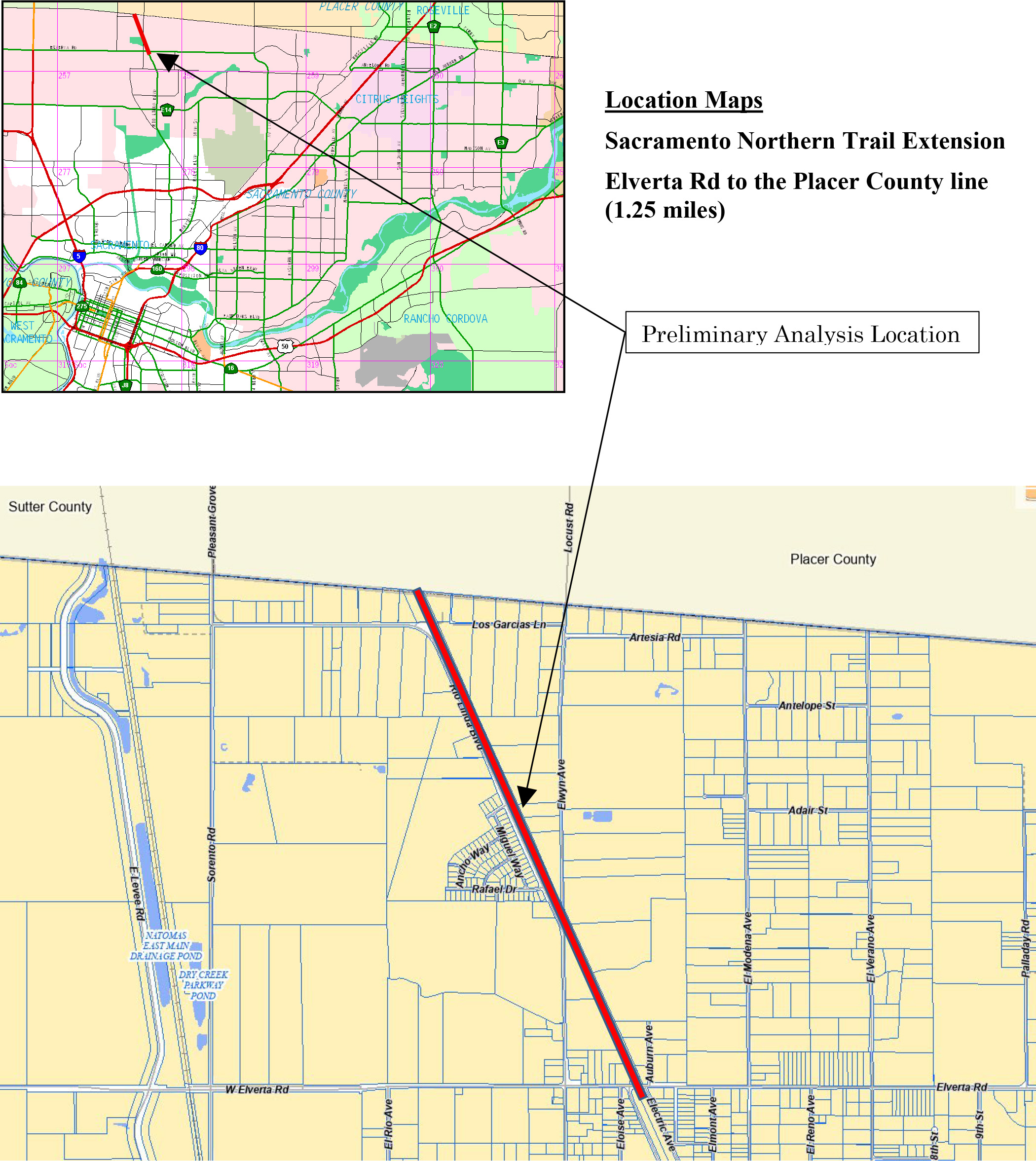 Location Map for Sacramento Northern Trail Extension Study 