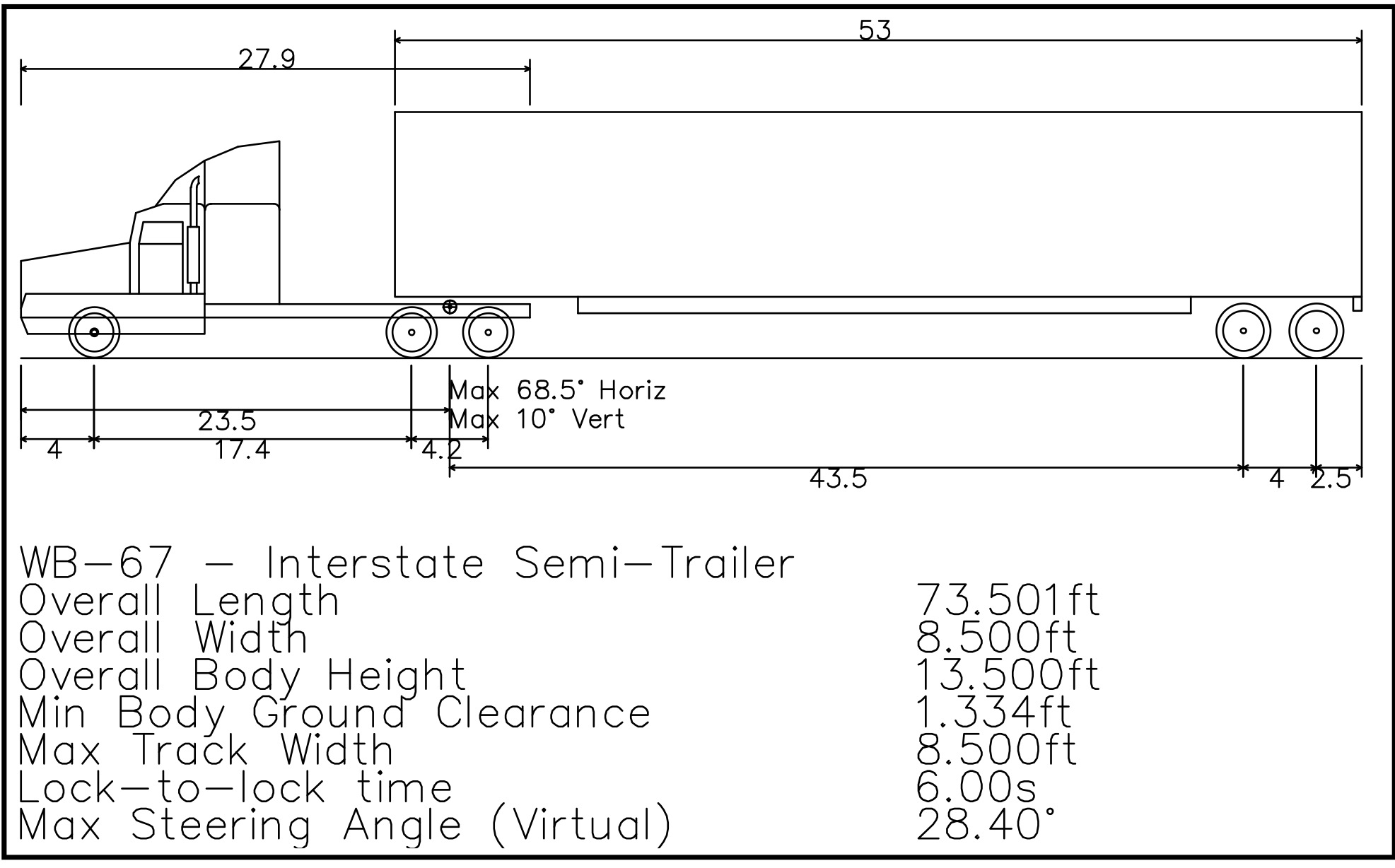 Truck turning image depicting the WB-67 template
