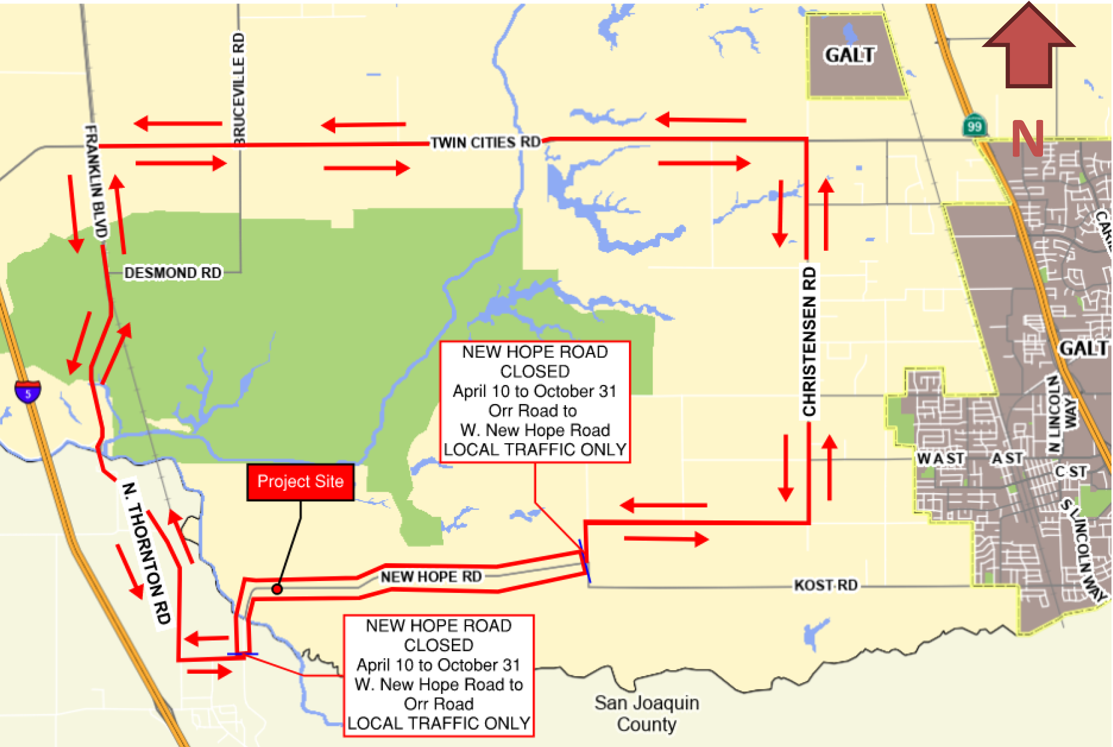 New Hope Bridge Detour map