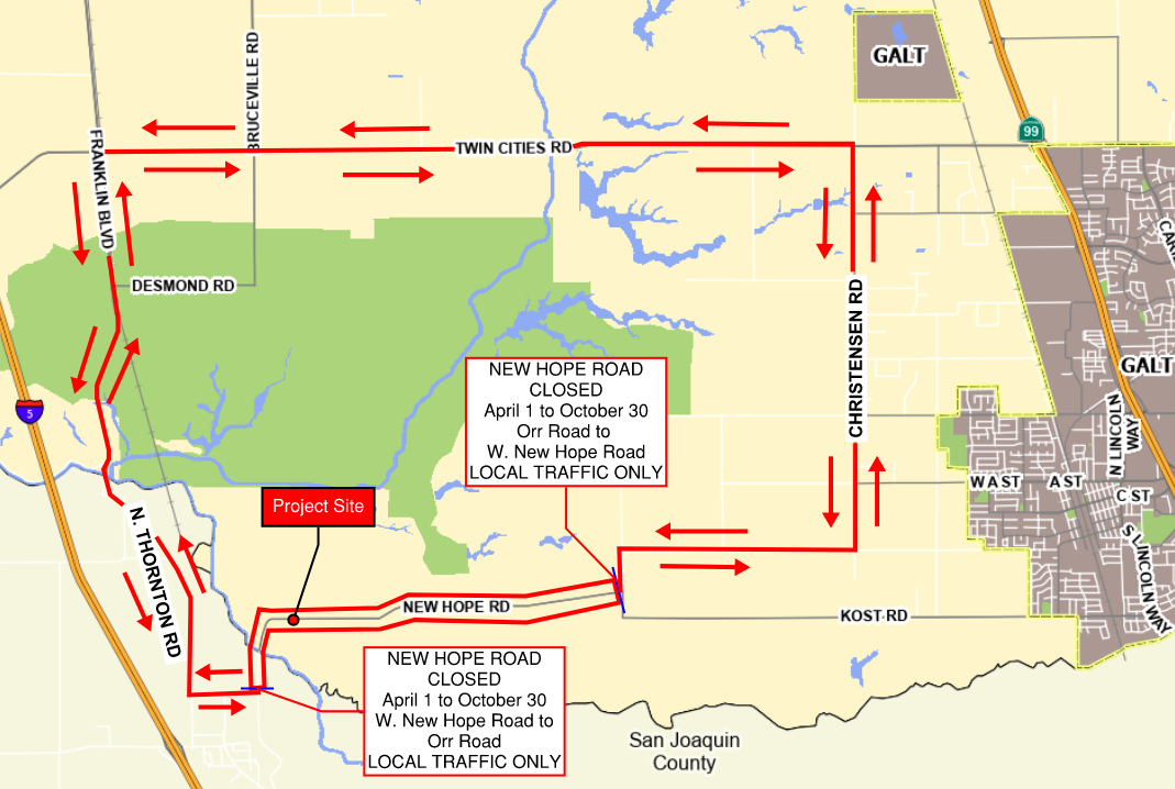 Detour map for New Hope Bridge replacement project